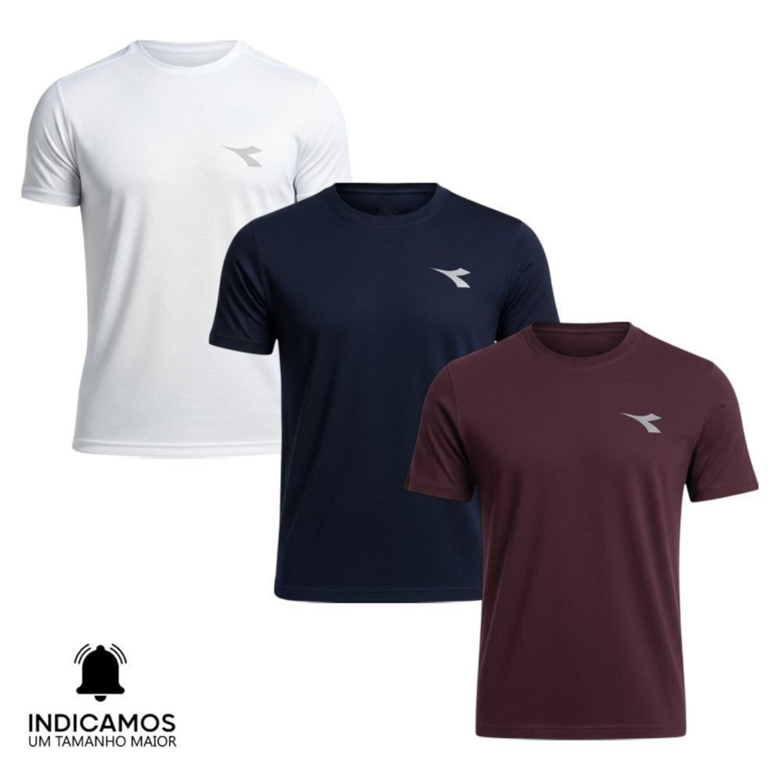 Kit 3 Camisetas Diadora Small Logo Masculina - Branco - diadora