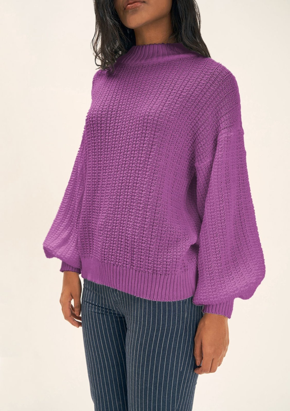 Blusa Zinco Gola Alta Manga Longa Tricôt Bordô