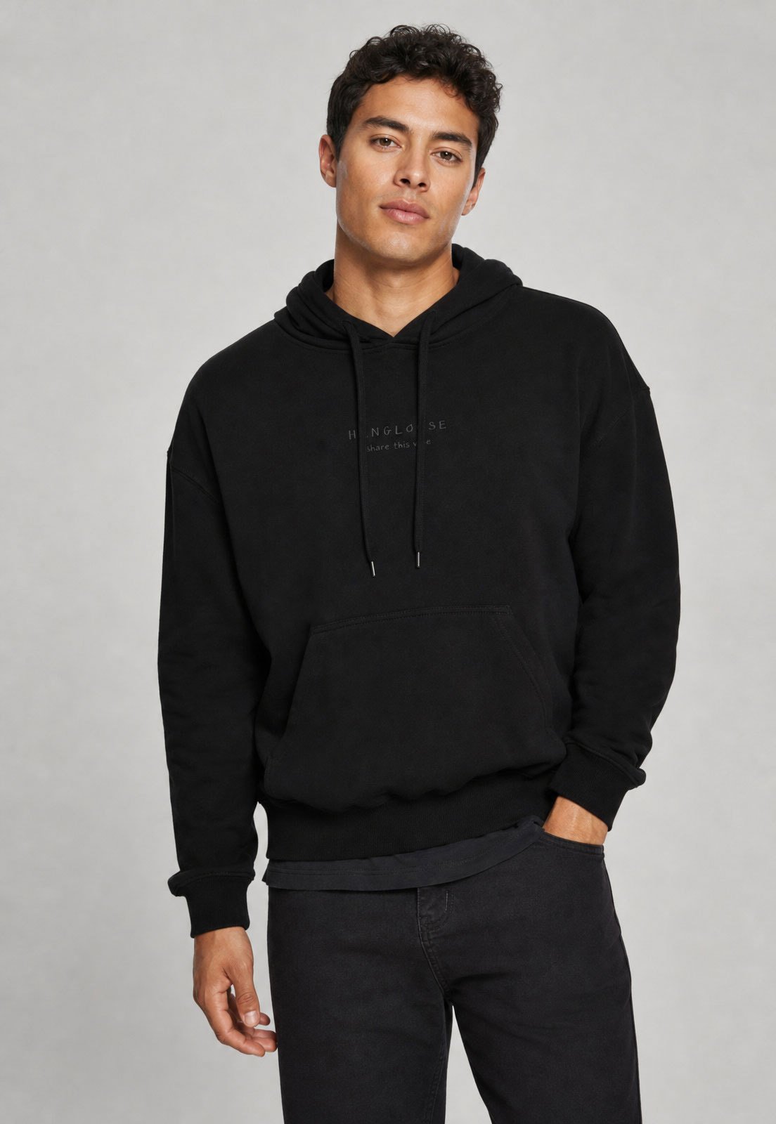 Blusa de Moletom Masculina Hang Loose Embro Preta