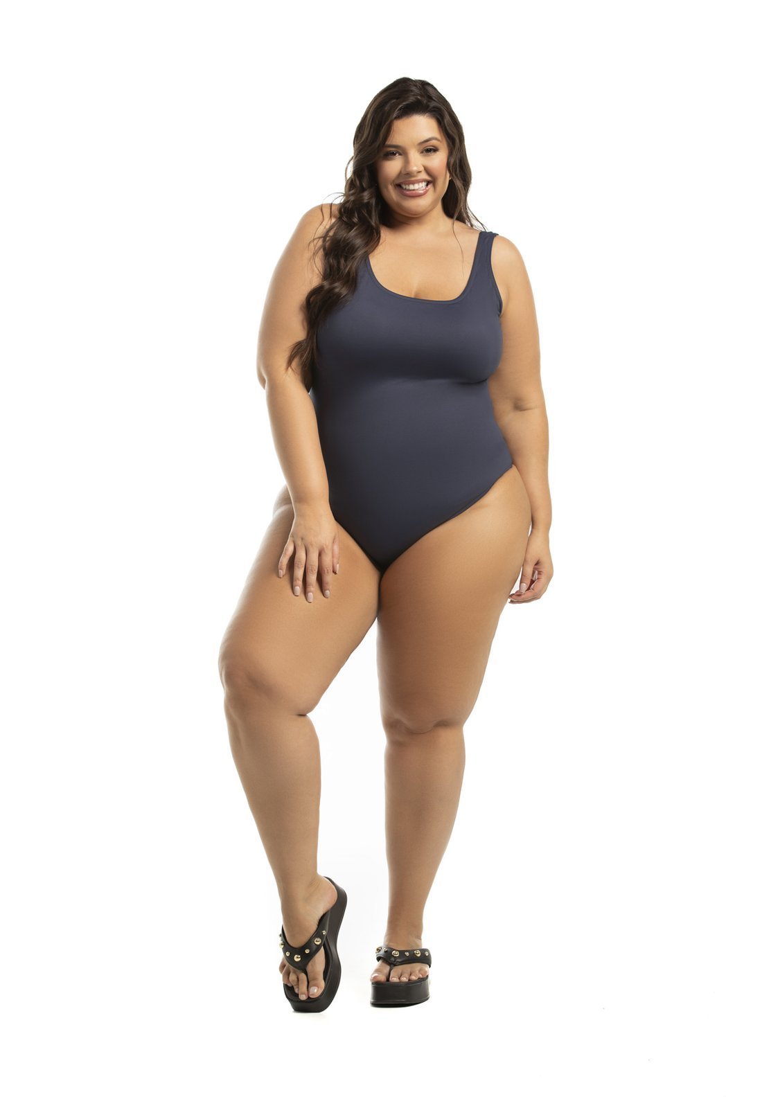 Maiô Regata Básico com Bojo Fixo Plus Size Azul Marinho