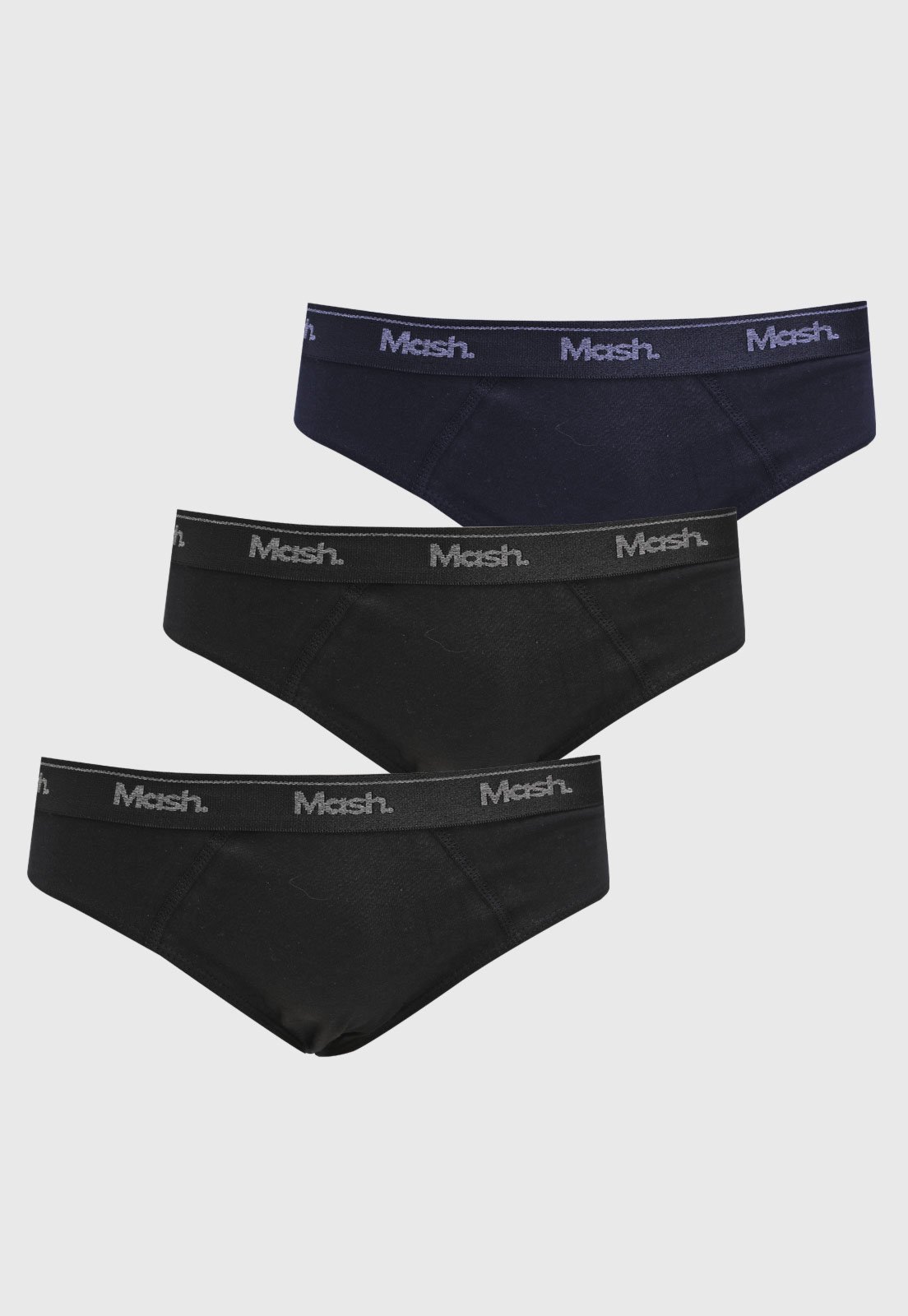Kit com 3 Cuecas Slip Mash Algodão Preta Azul Marinho