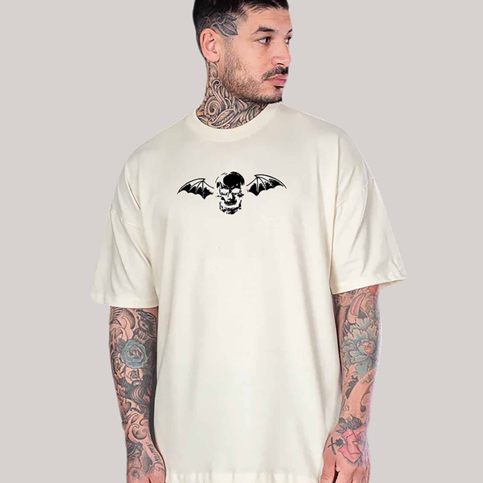 Camiseta Ousy Oversized Avenged Sevenfold Rock Metal Banda Caveira Unissex Off White