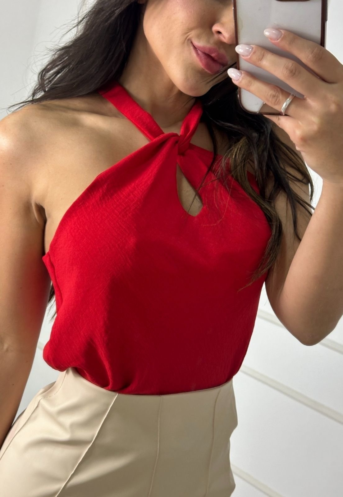 Blusa Cruzada Crepe Duna Luare vermelho