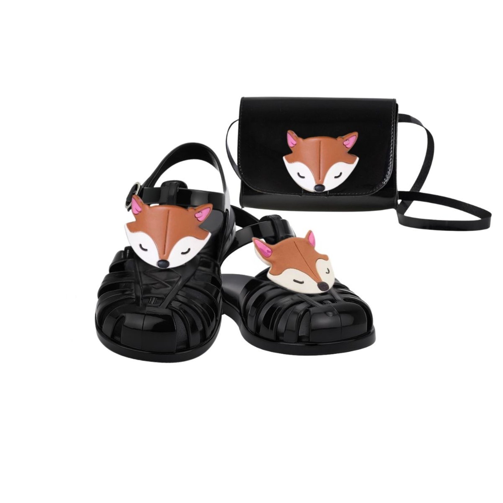 Infantil – Sandália Emborrachada Menina e Bolsa Com Enfeite Raposa