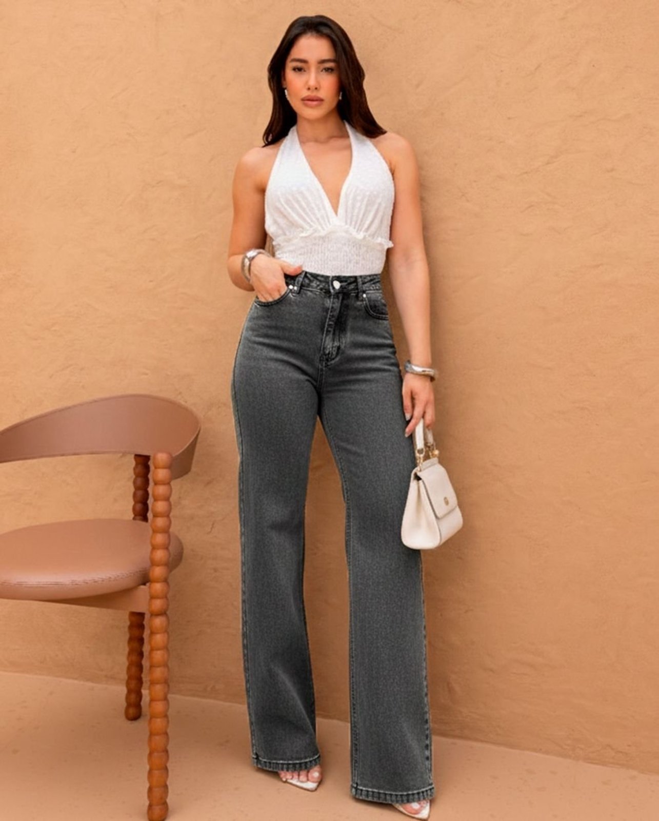 Calça Jeans Wide Leg Feminina Cintura Alta Básica com Elastano 28000 Vintage Consciência