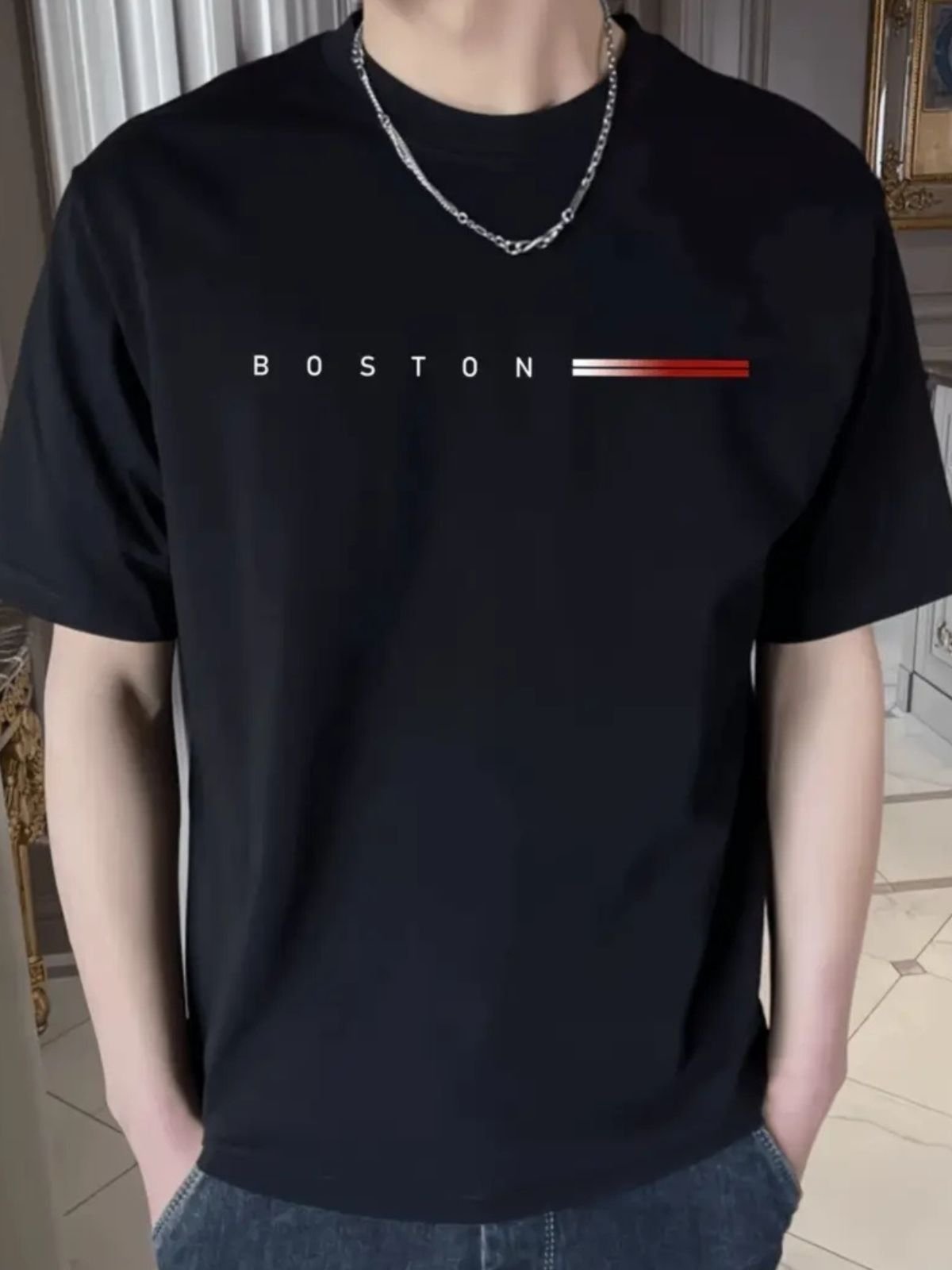 Camiseta Estampada Oversized Boston II Safira Moda Algodão Preto