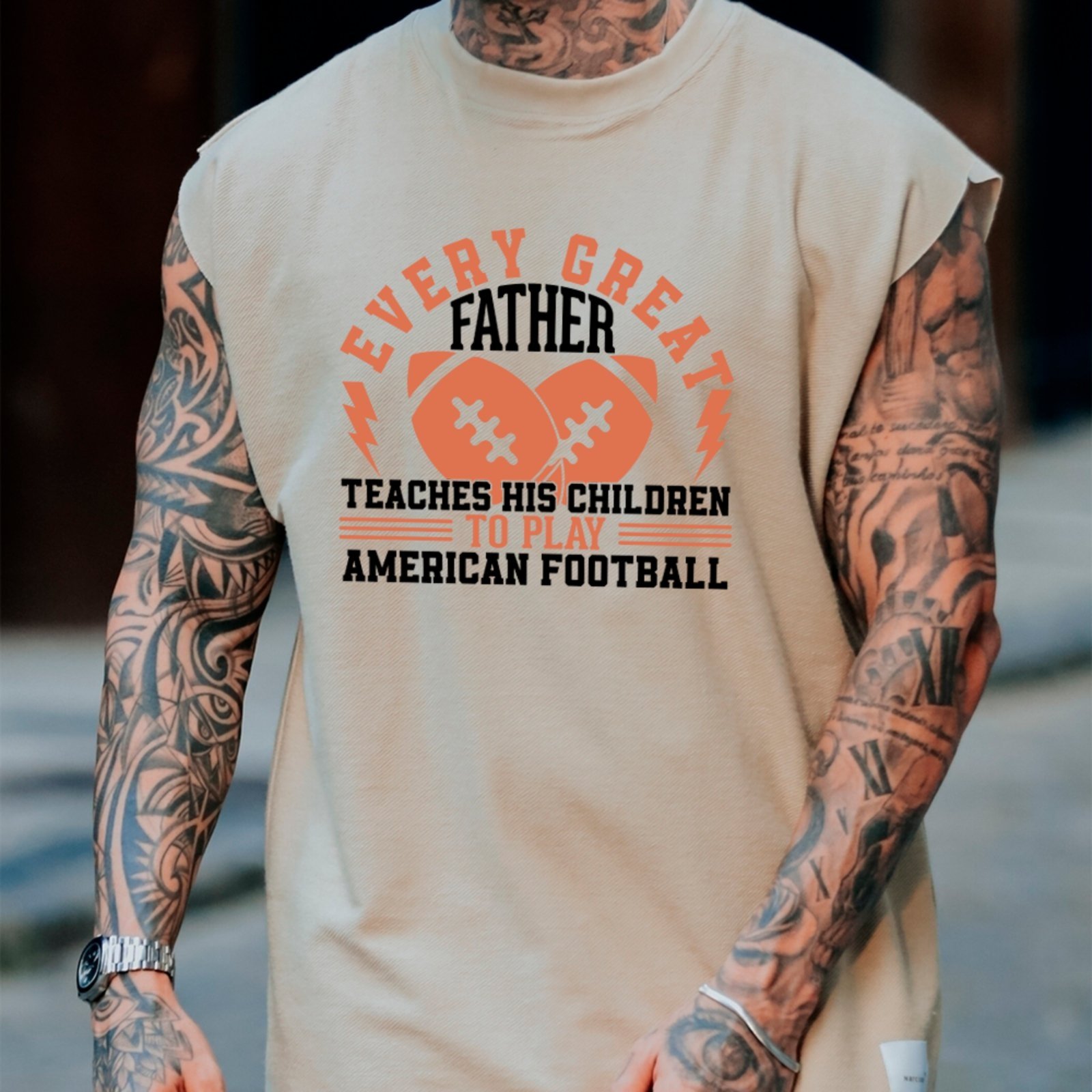 Camiseta Regata Machão Ousy Every Great Father Oversized Masculina Off White