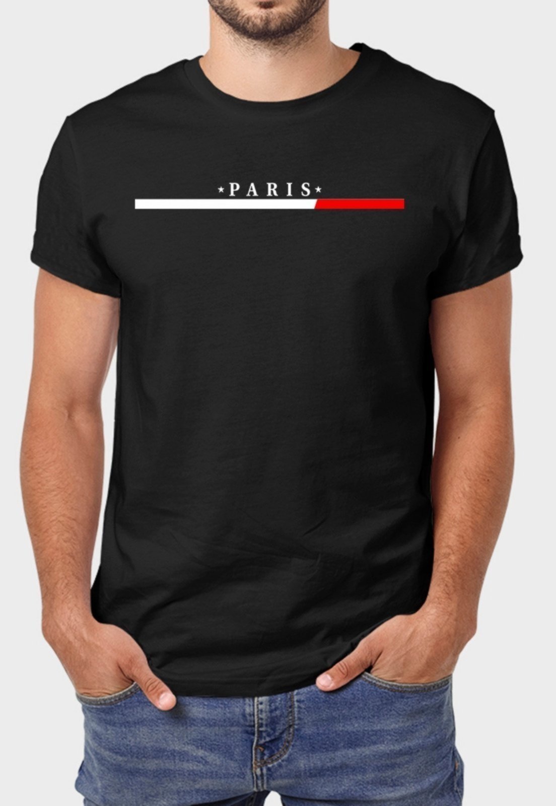 Camiseta Masculina Preta Paris Algodão Premium Benellys