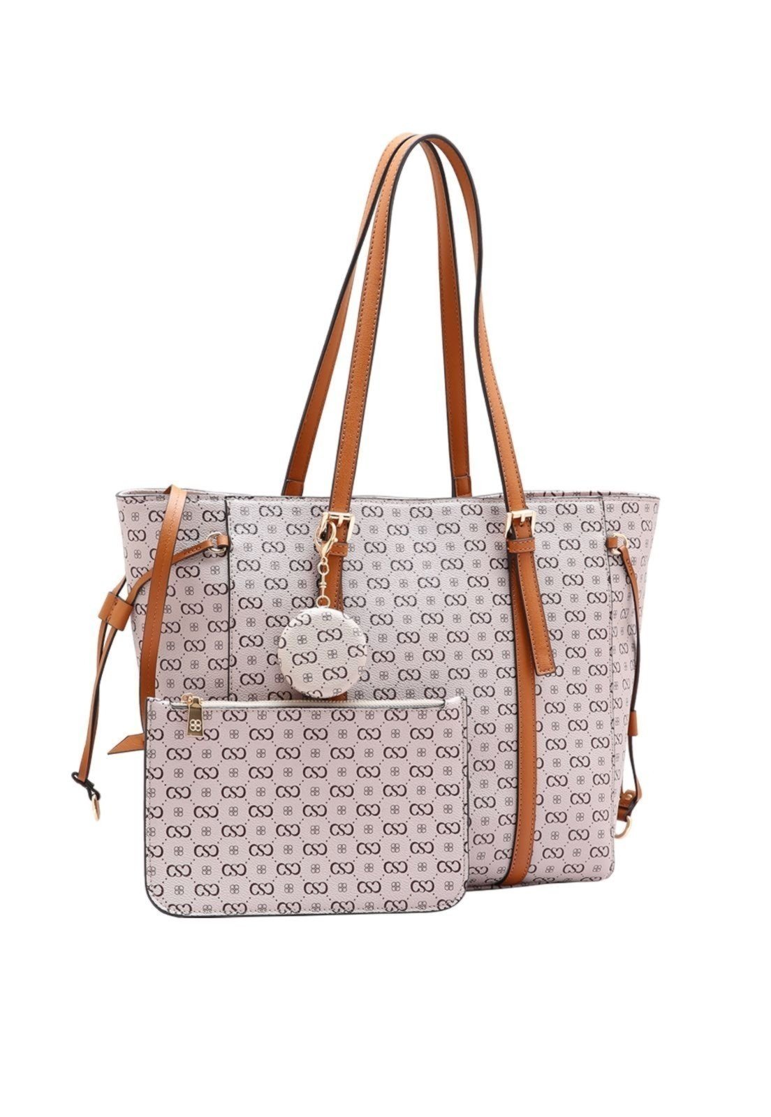 Kit 2 peças Bolsa Ombro + Nécessaire Feminina Chenson Monograma Elegance 3485406 Bege