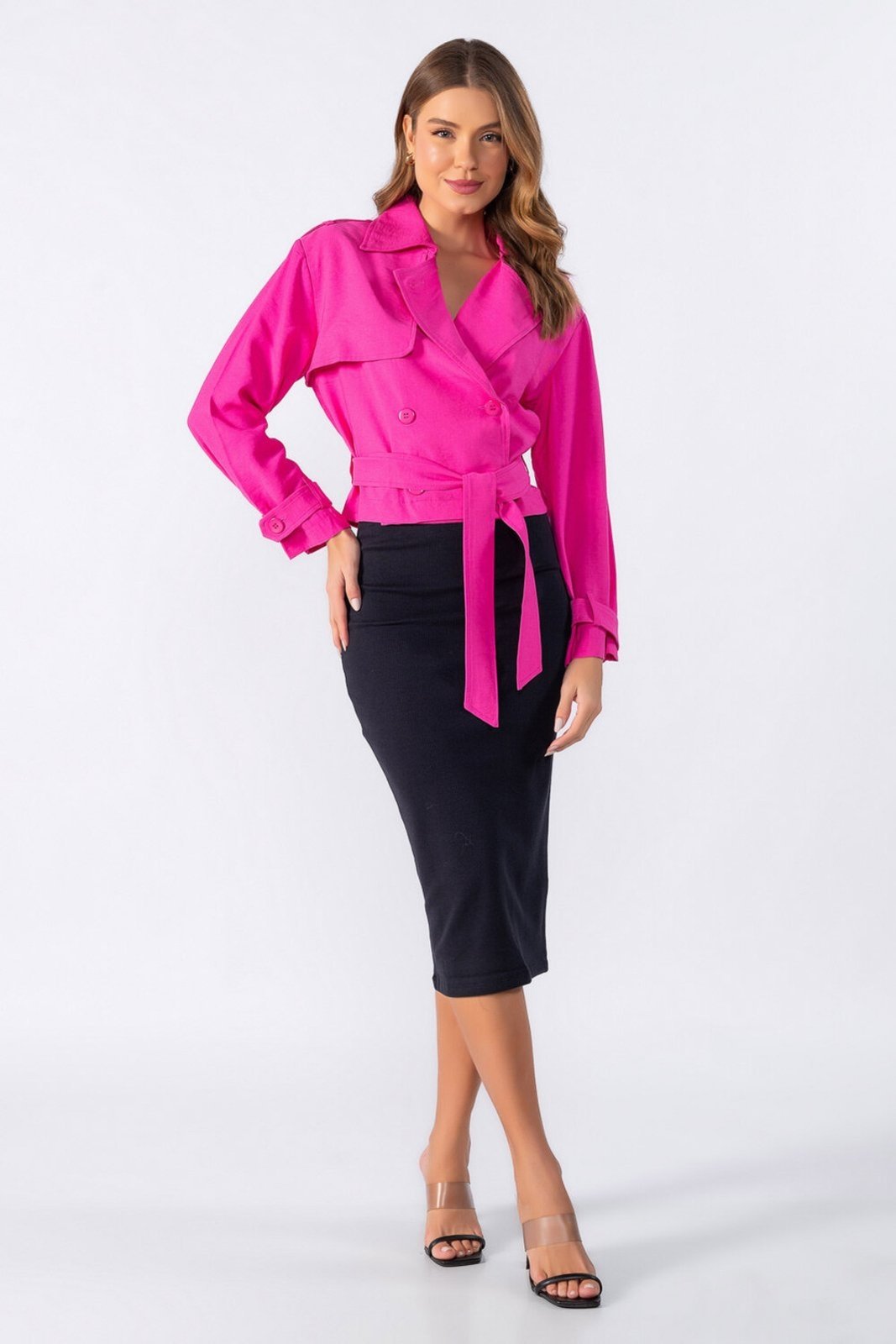 Casaco Lamis curto com botoes Rosa