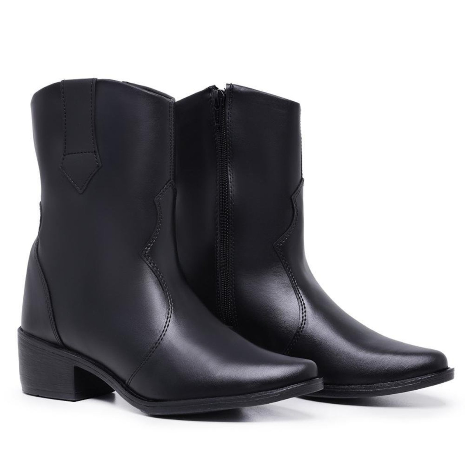 Bota Feminina Country Texana Zíper Cano Médio Confortável Branco 33 Preto
