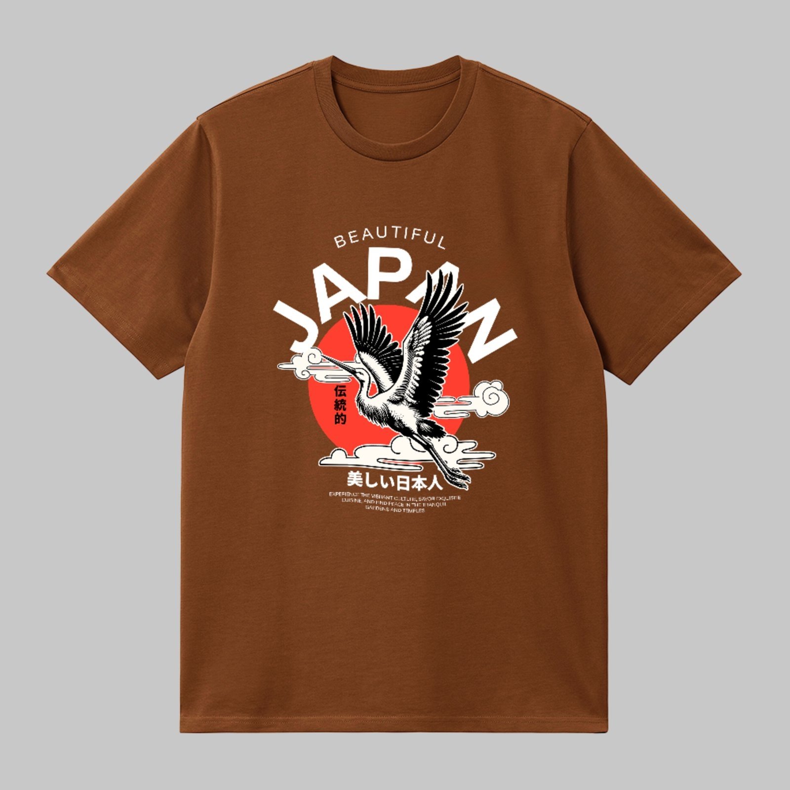 Camiseta Básica Garsa Oriental Japan Beautiful Estilo Japonês Unissex Marrom