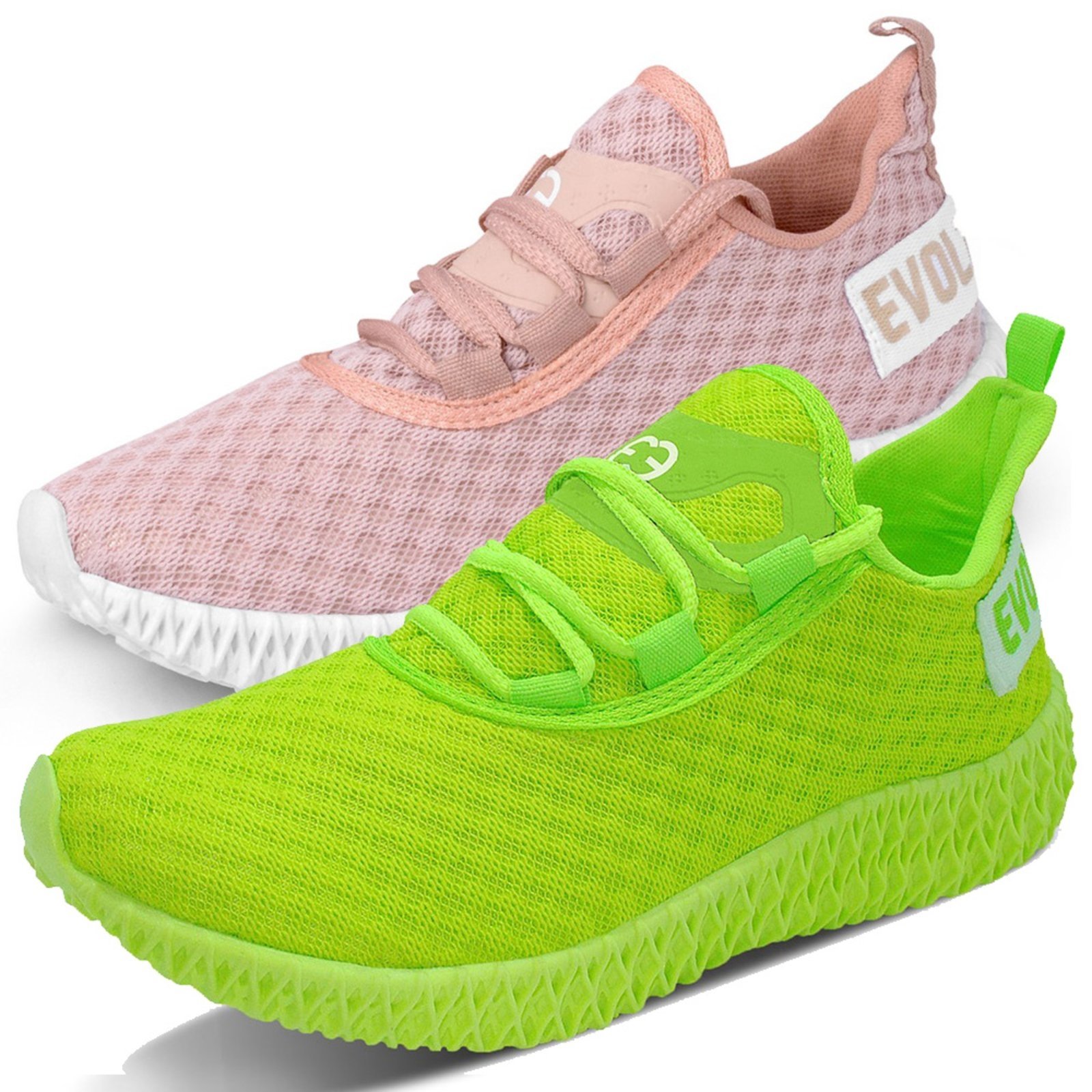 Kit 2 Tênis Boost Feminino Evoltenn Esportivo Colmeia Verde e Nude