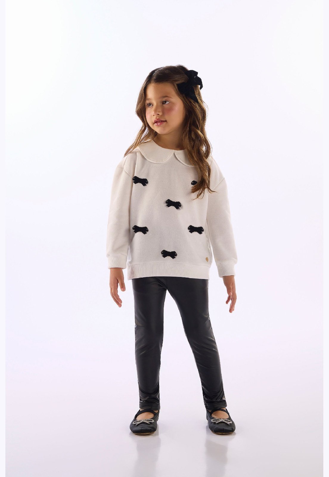 Infantil - Blusa Menina Laços Pretos Up Baby Branco