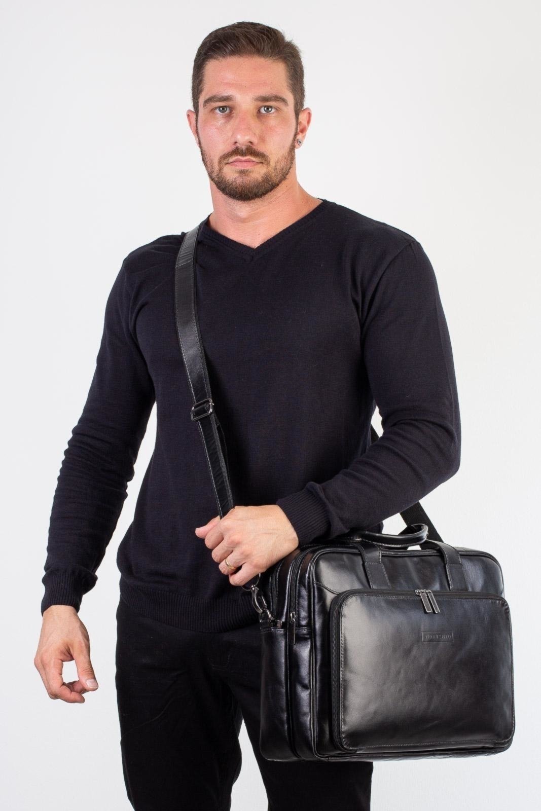Pasta executiva masculina em couro Vitor - Preto