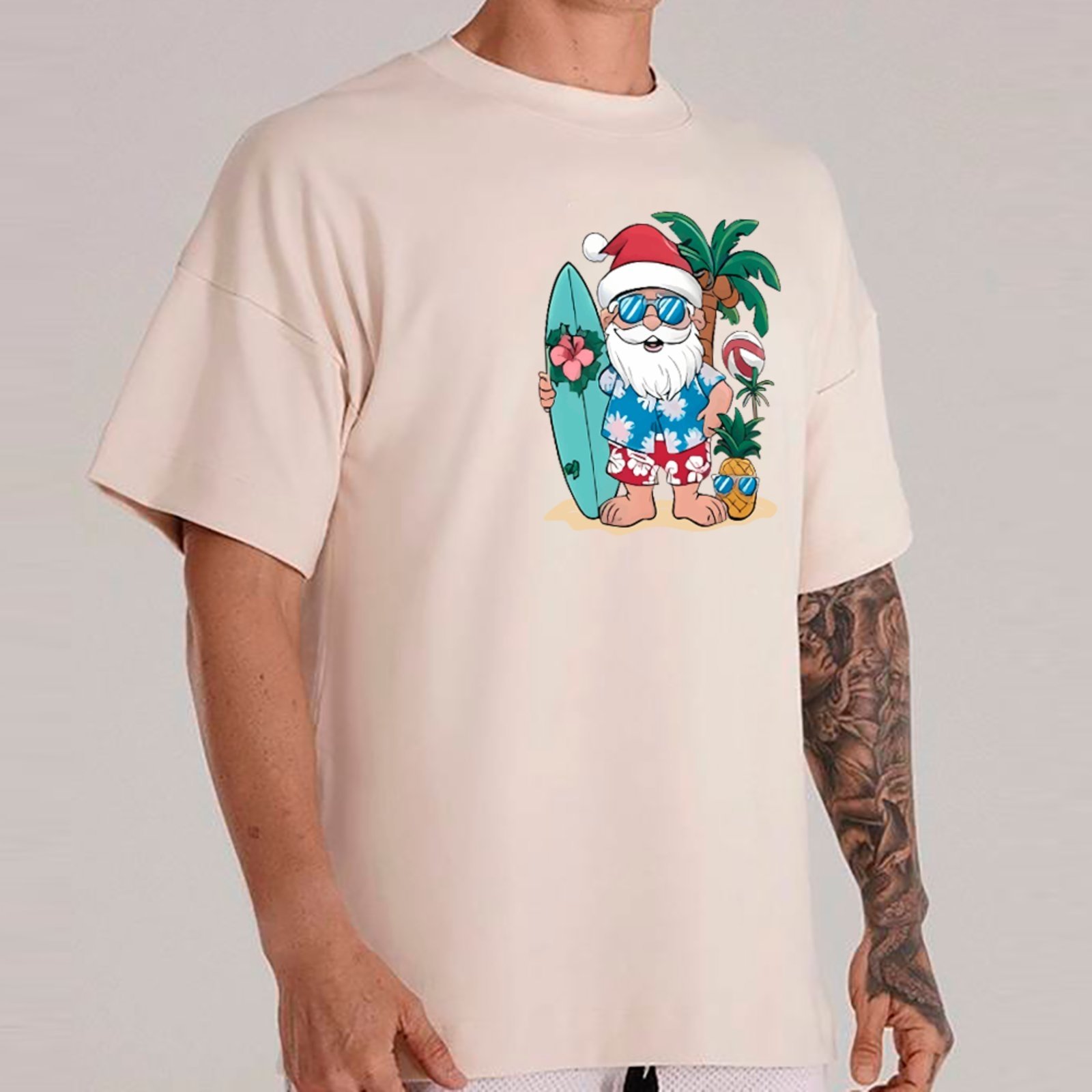 Vista 2 Camiseta Ousy Oversized Natal Papai Noel Praiano Unissex Off White off-white white ousy off-white white