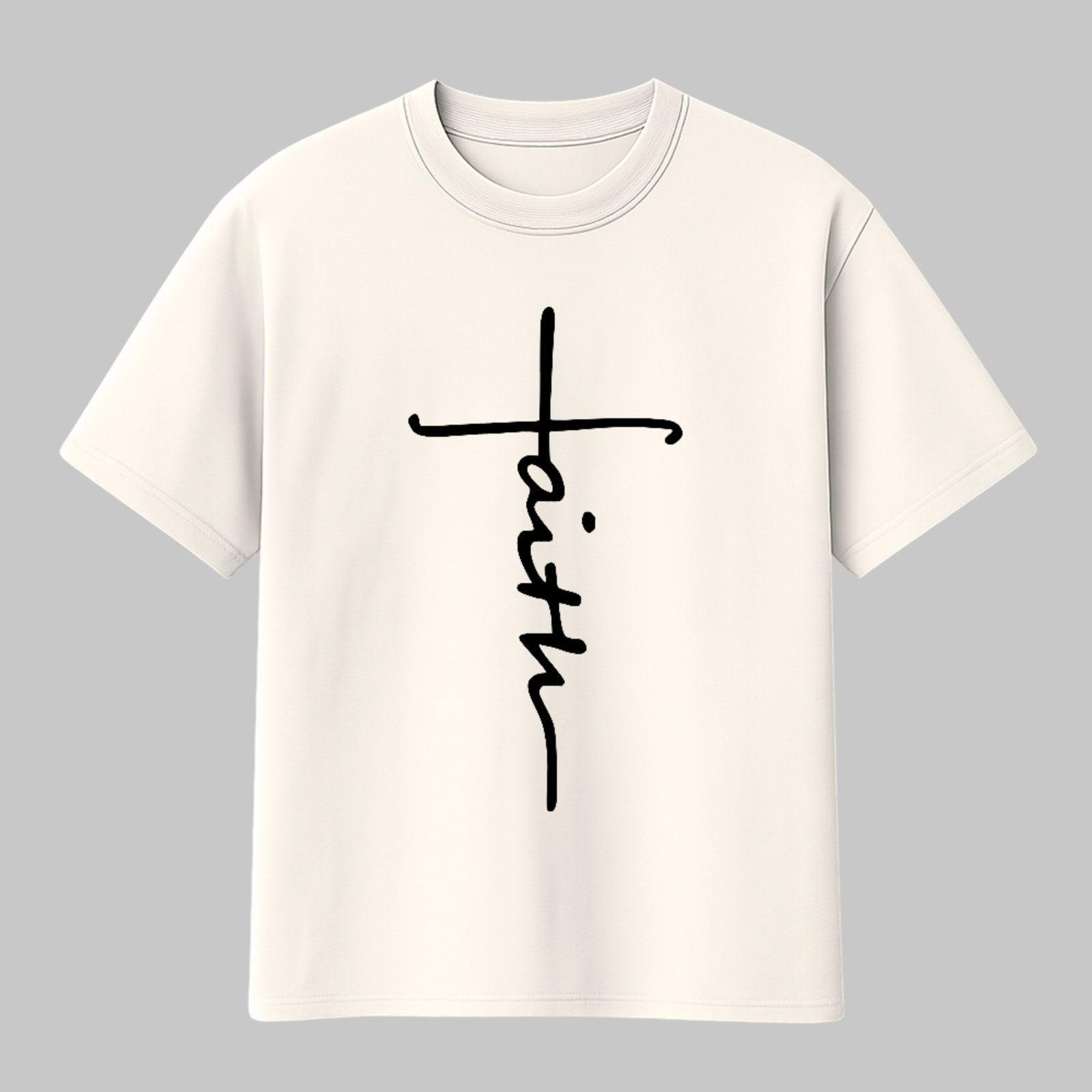Camiseta Básica Faith Cruz Clean Design Cristão Moderno Off White