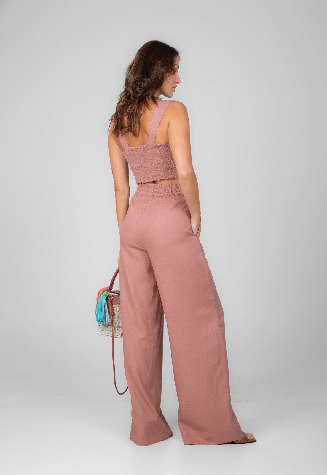 Vista 3 Top Linho Traymon Com Lastex Velho rosa Traymon rosa