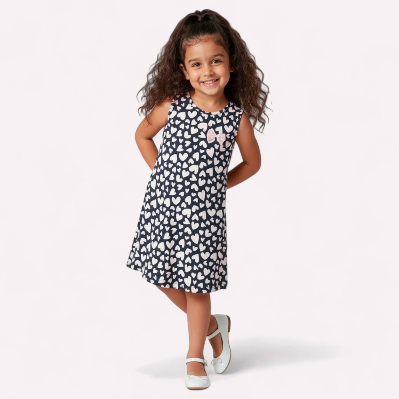 Vista 2 Infantil - Vestido Menina Evasê Coração Kyly rosa Kyly rosa