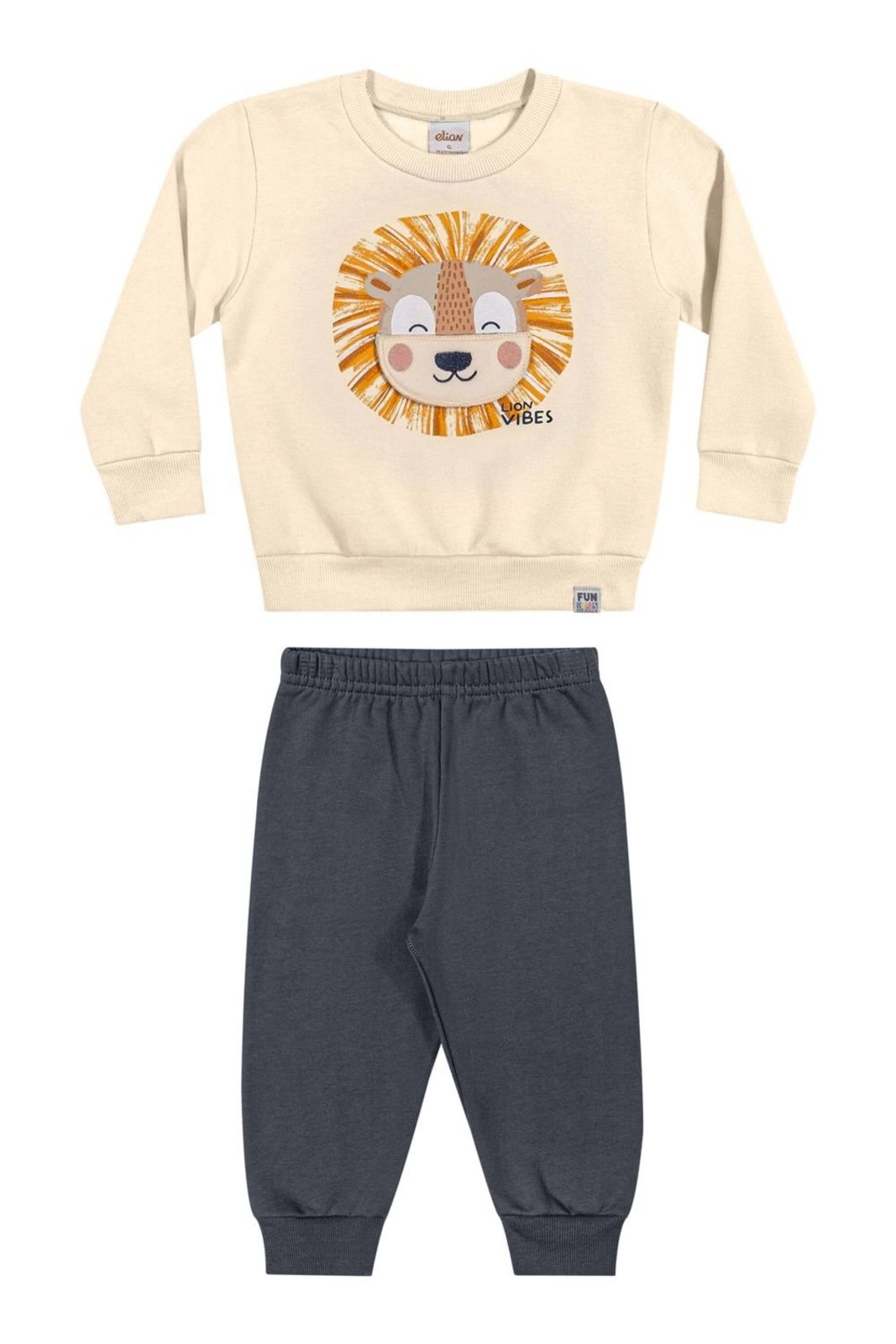 Infantil - Conjunto Menino Leão Bordado Interativo Elian Bege
