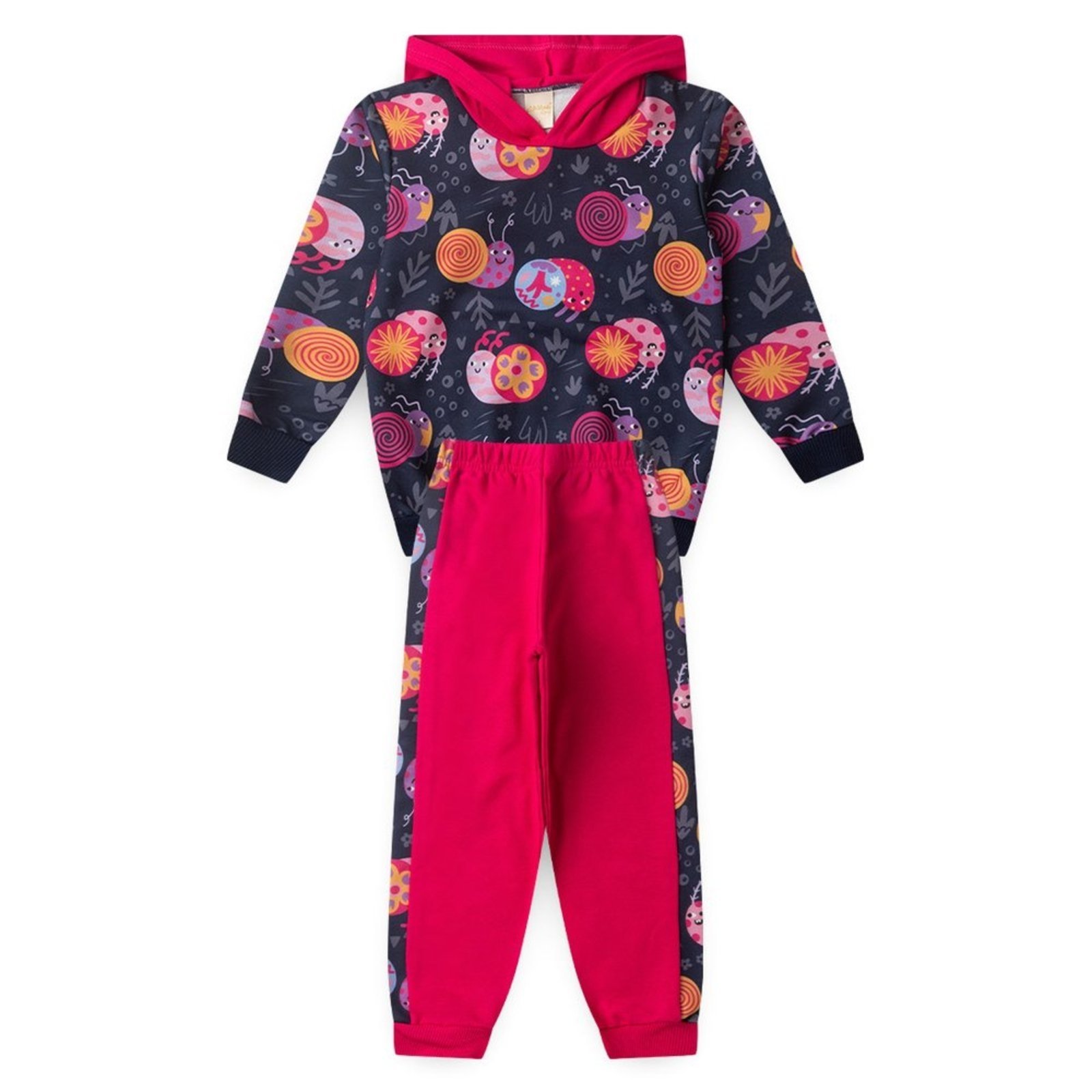 Vista 3 Infantil - Conjunto Inverno Menina Marinho Blusão e Calça em Moletom Caracóis Coloridos Molekada azul Molekada azul