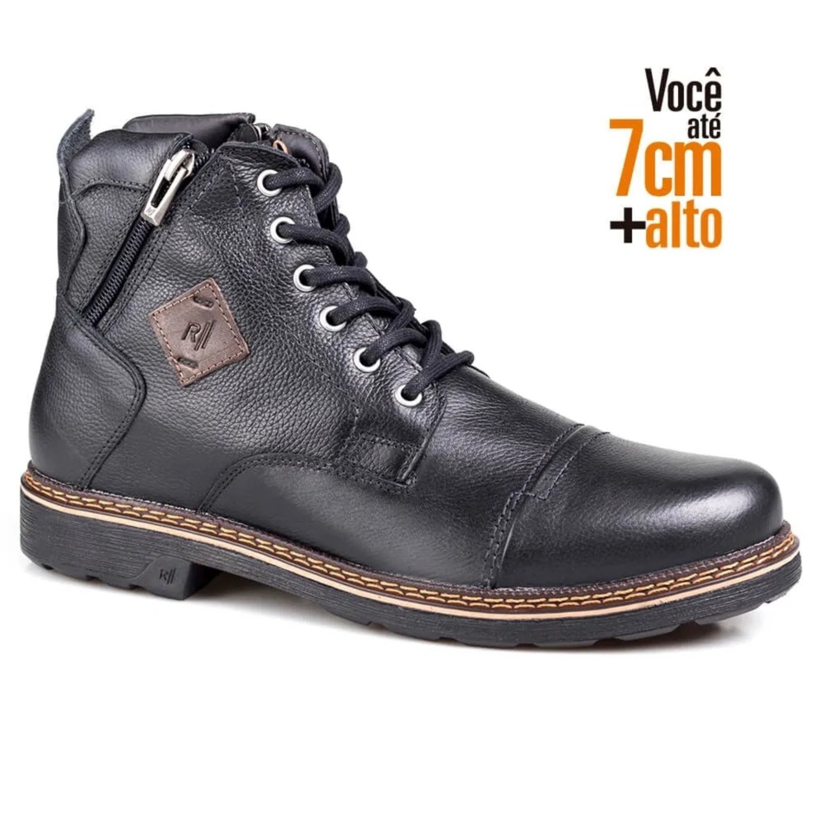 Bota Rafarillo Masculina Couro Zíper Aumenta Altura Casual Preto