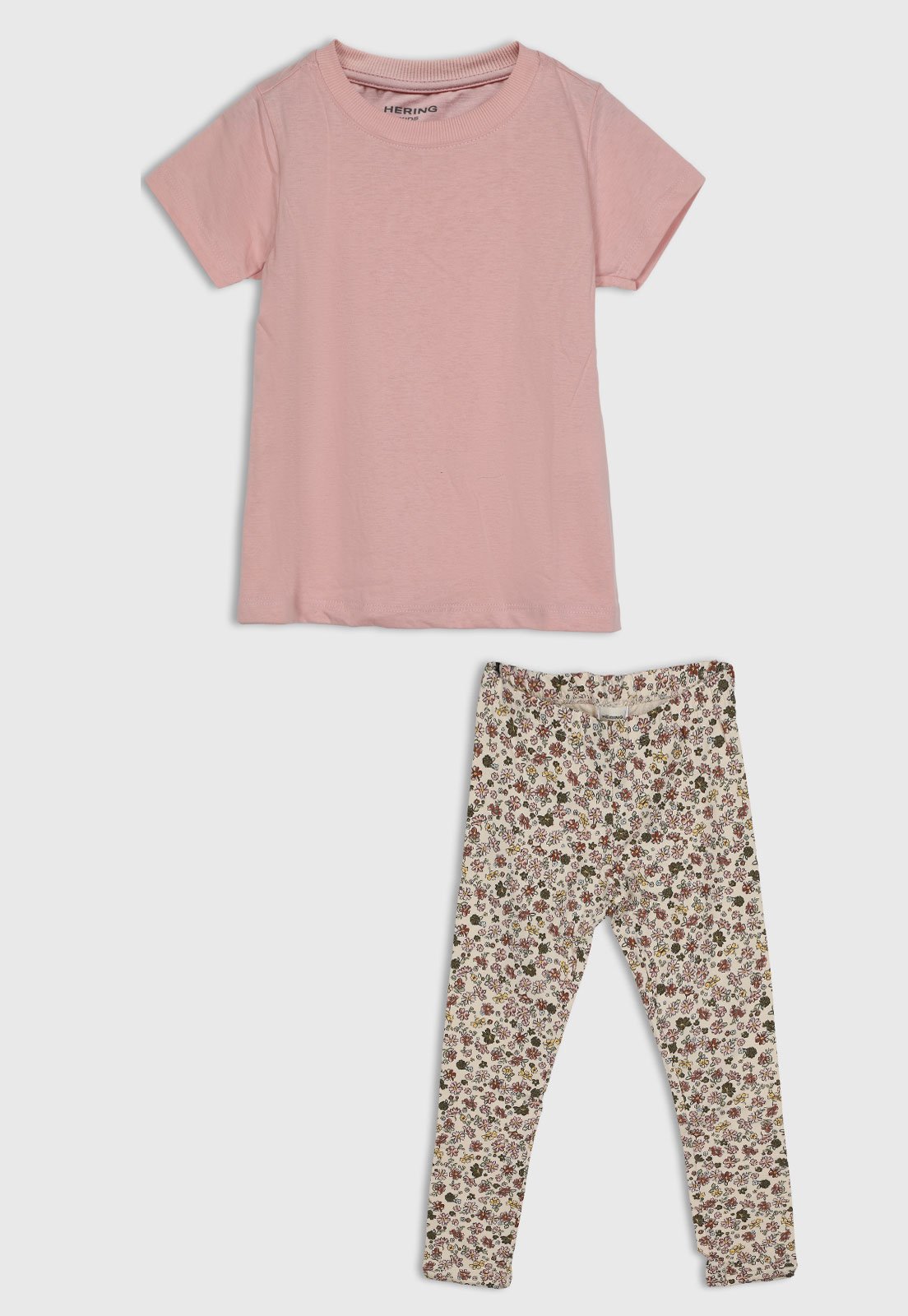 Infantil - Conjunto Hering Manga Curta Floral Rosa