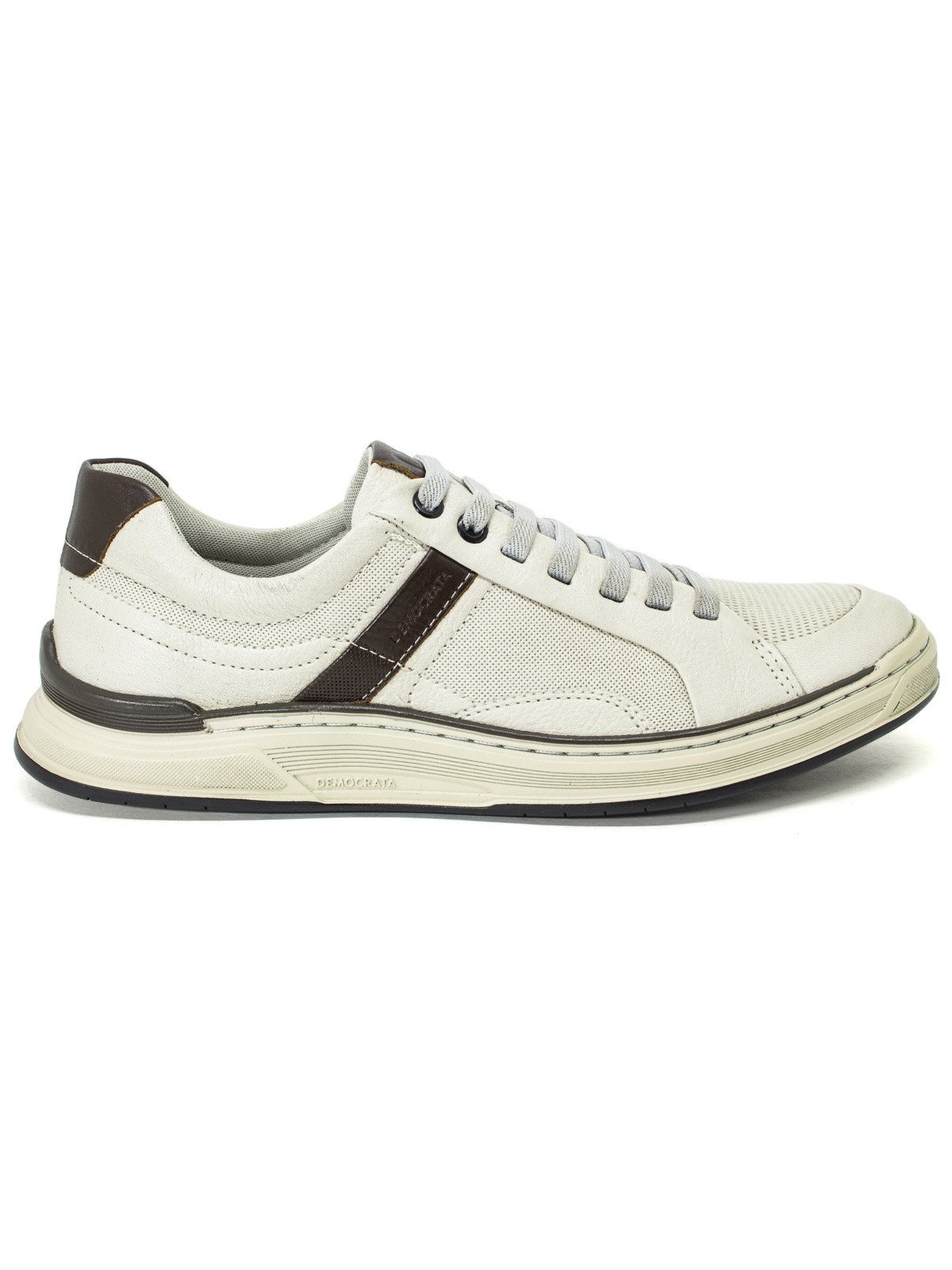 Tênis Democrata Loop Denim Couro Conforto Branco Neve