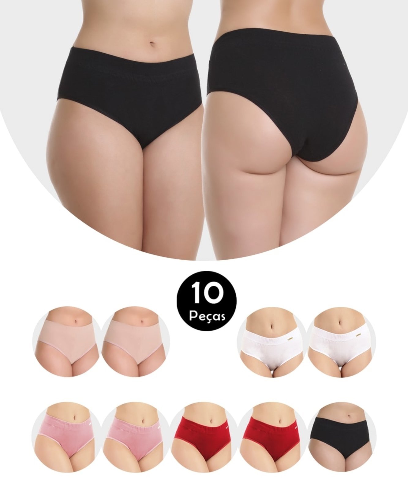 Kit 10 Calcinha IMI Lingerie Pós Parto Algodão Gestante Maternidade Cós Alto Silvana Multicolorido