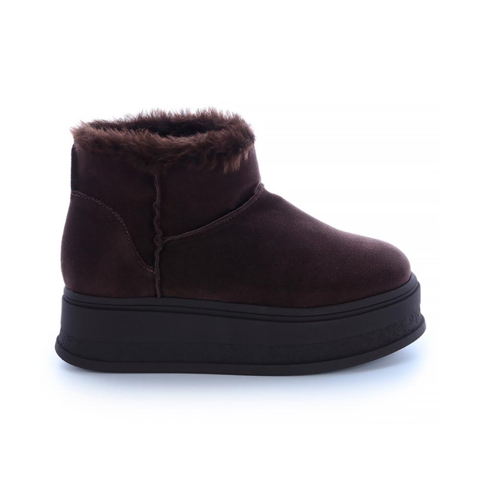 Bota de Pelos Damannu Shoes Forrada Plataforma Cano Baixo Marrom