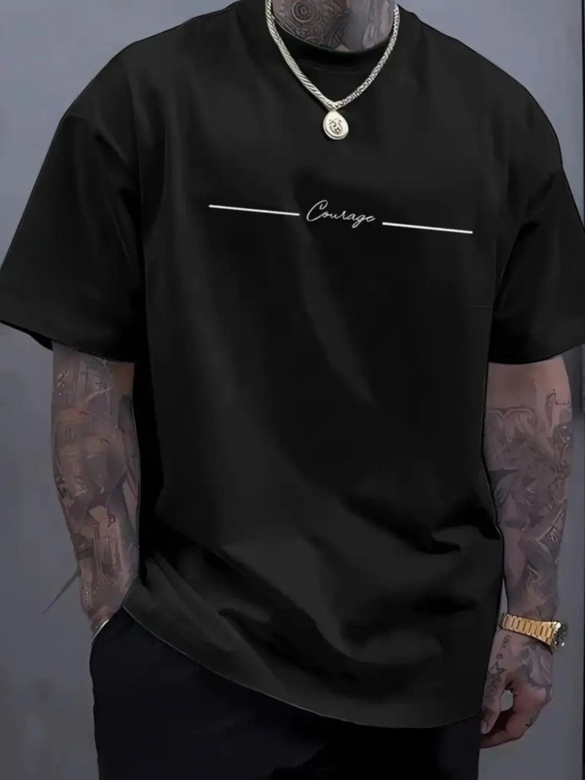 Camiseta Estampada Oversized Courage Safira Moda Algodão Preto