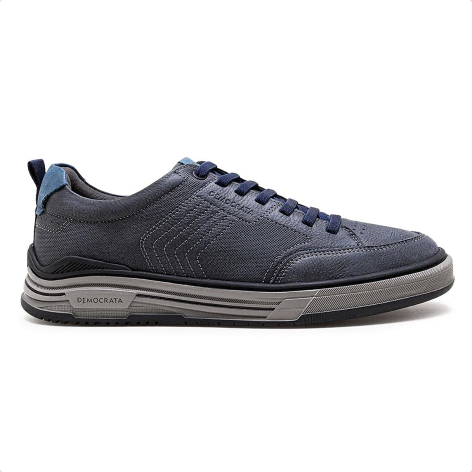 Tênis de Couro Democrata Masculino Dylan 640101 Azul Marinho