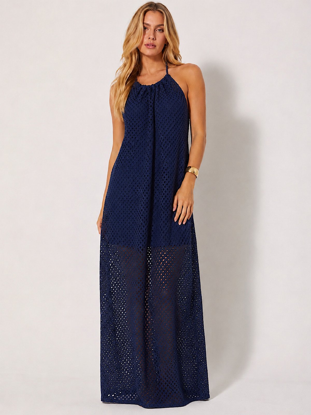 Vestido Longo de Verão Costas de Fora Azul Marinho Miesse