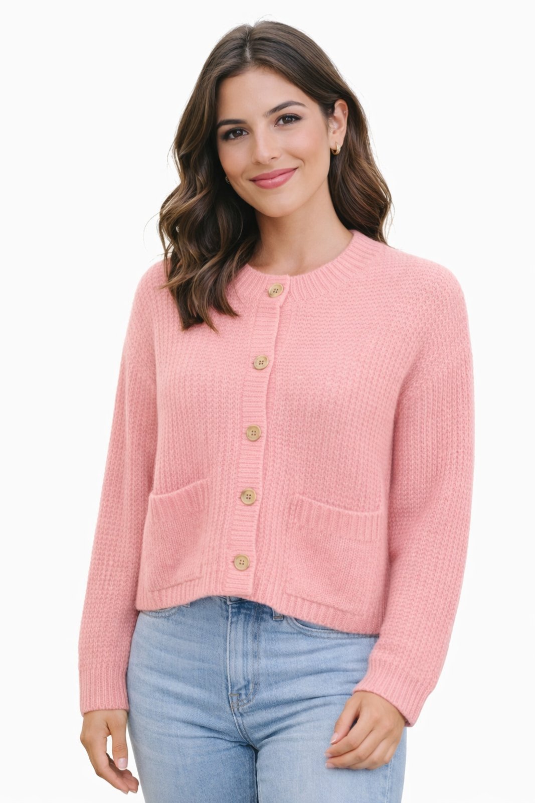 Casaco Tricô D Bell Outlet Fashion Bolso Rosa