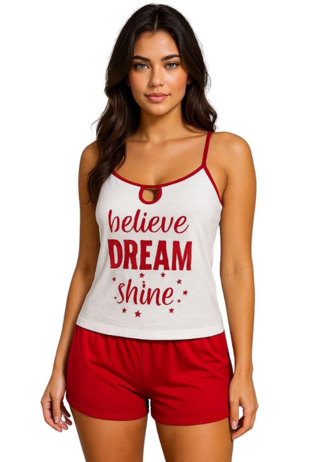 Pijama Feminino Verão Terra e Mar Baby Doll Estampado Suzi Vermelho