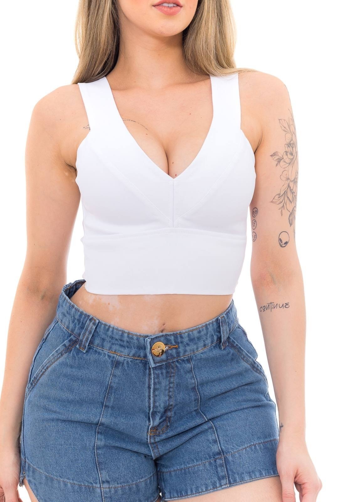 Shorts Jeans Elegante Feminino Azul Claro Confortável Tecido 100% Algodão
