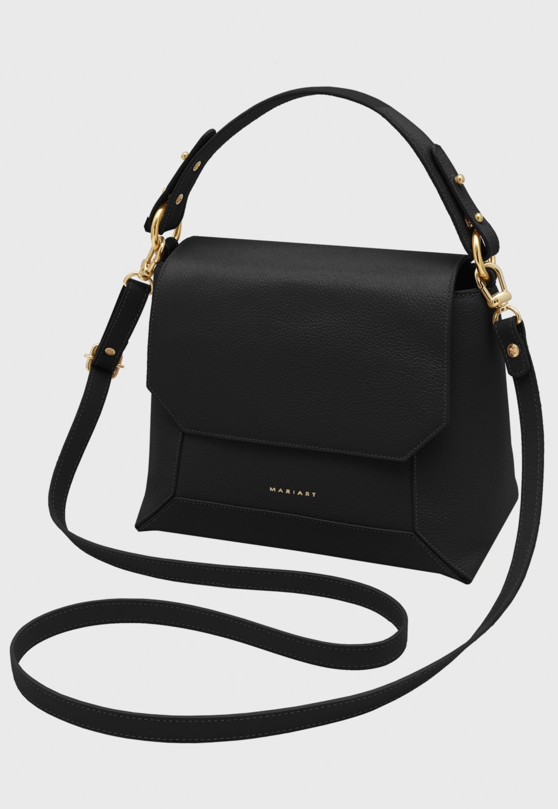 Bolsa Transversal Couro Mariart Amêndoa Preta