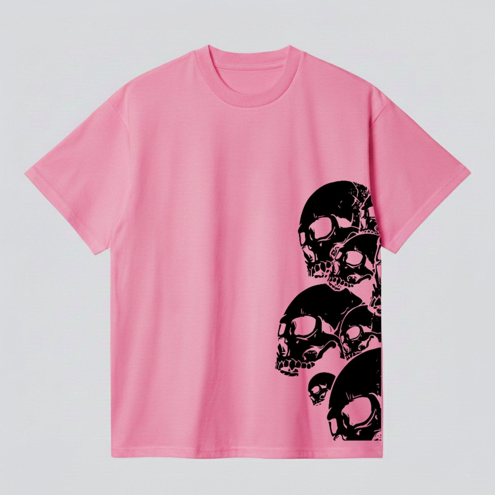 Camiseta Básica Skull Art Estampa Urbana Unissex Rosa