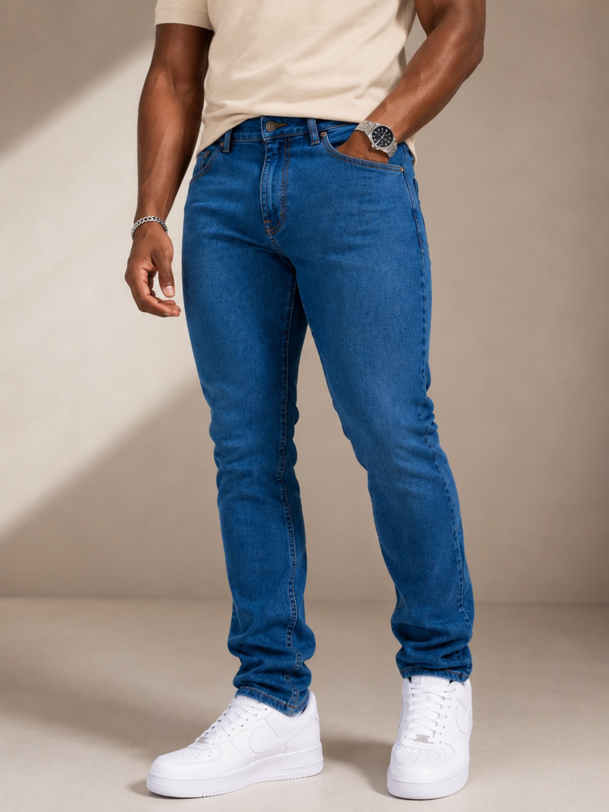 Calça Jeans Masculina Purple Jeans Slim Fit Premium Stretch Conforto e Elegância Azul Médio