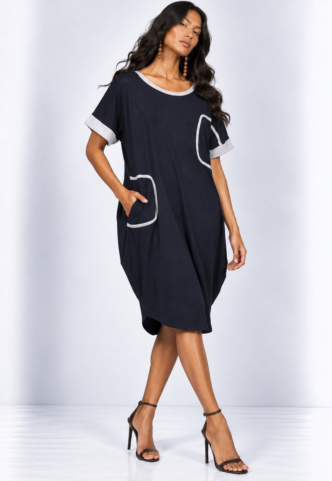 Vestido Amazonia Vital Midi Tribalê Malha Plus Bicolor Azul Marinho Noturno