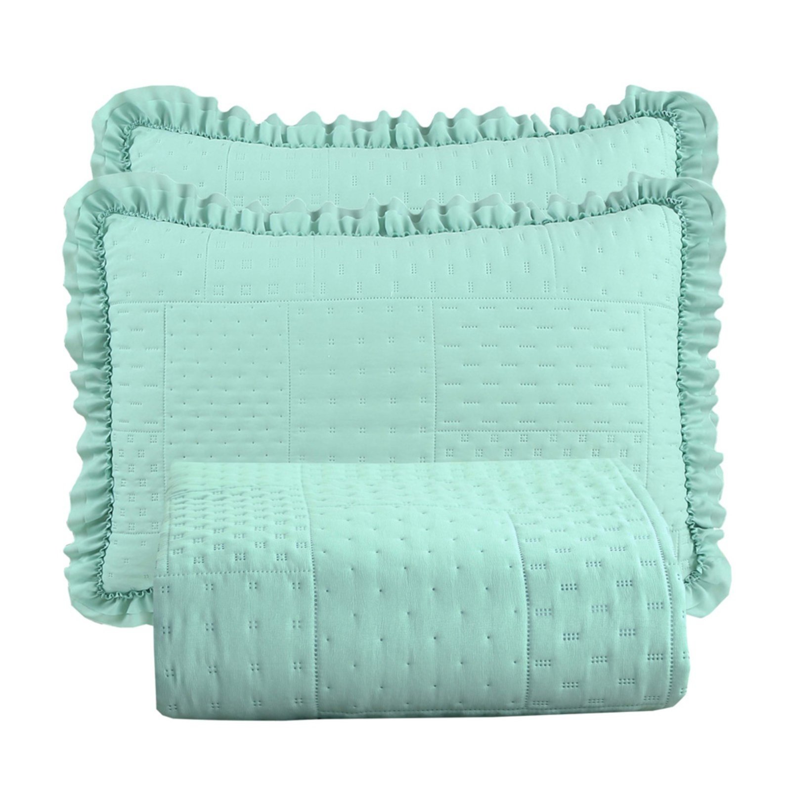 Kit Cobre Leito Colcha Casa Scarpa Maison King c/ Babado Percal 300 Fios 3 Peças - Verde Menta