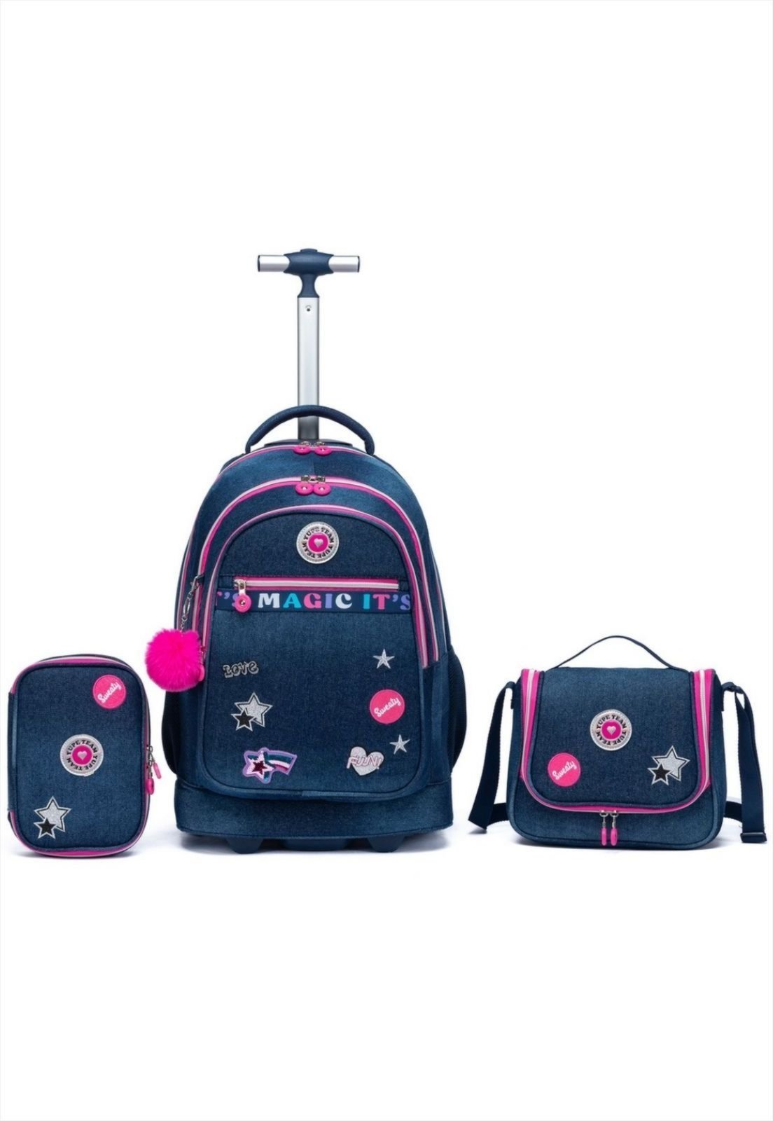 Infantil – Kit Mochila Escolar Magic Com Rodinhas Resistente Grande Estojo Lancheira