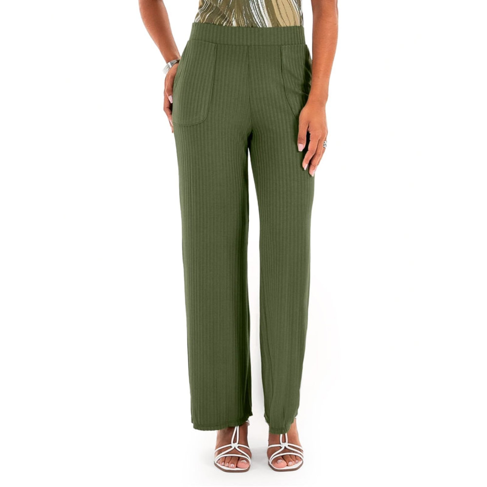 Calça Feminina Habana Pantalona Canelada Verde