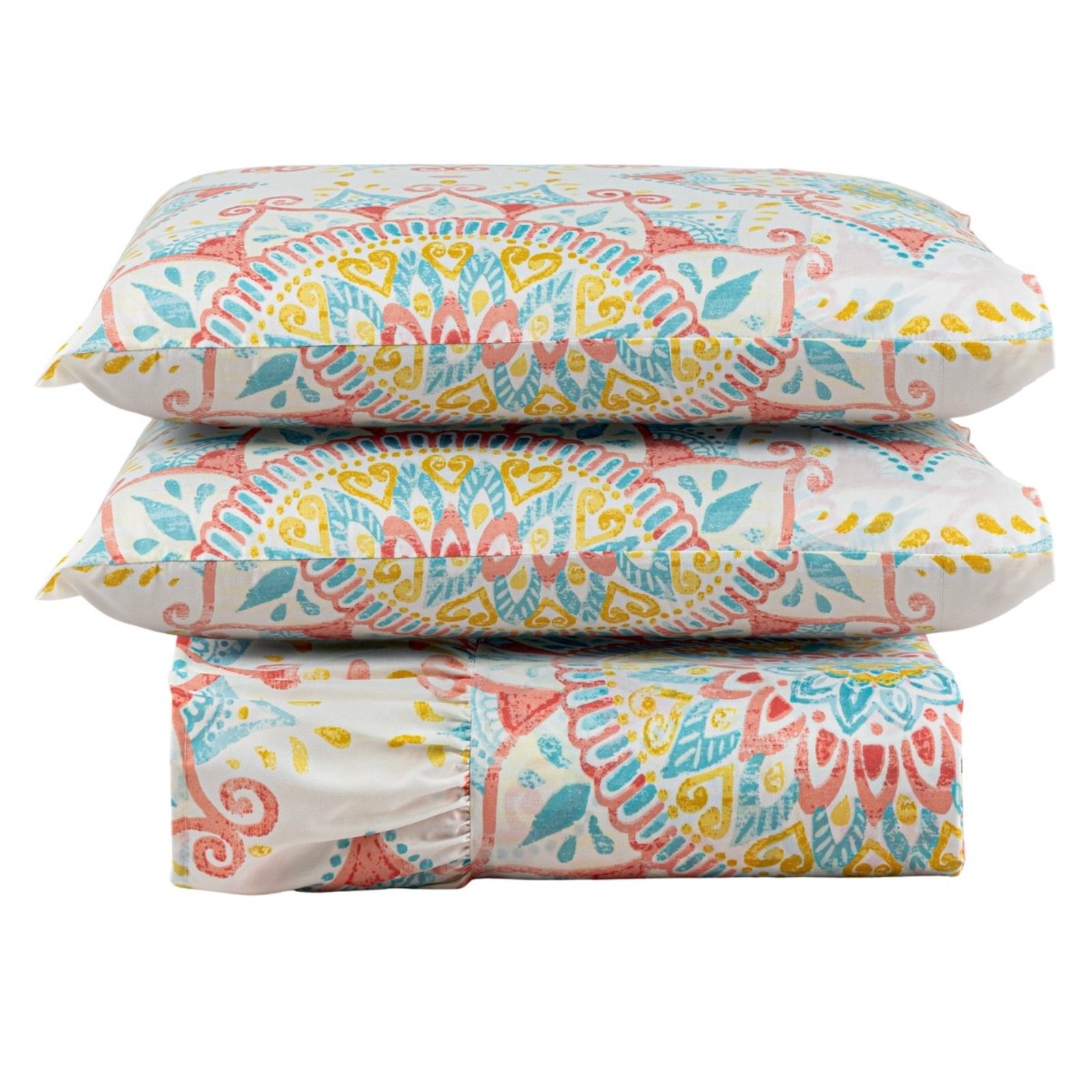 Kit Cobre Leito Laila Queen Micropercal 400 Fios Colcha Com Babado Estampado 3 Peças Mandala 3