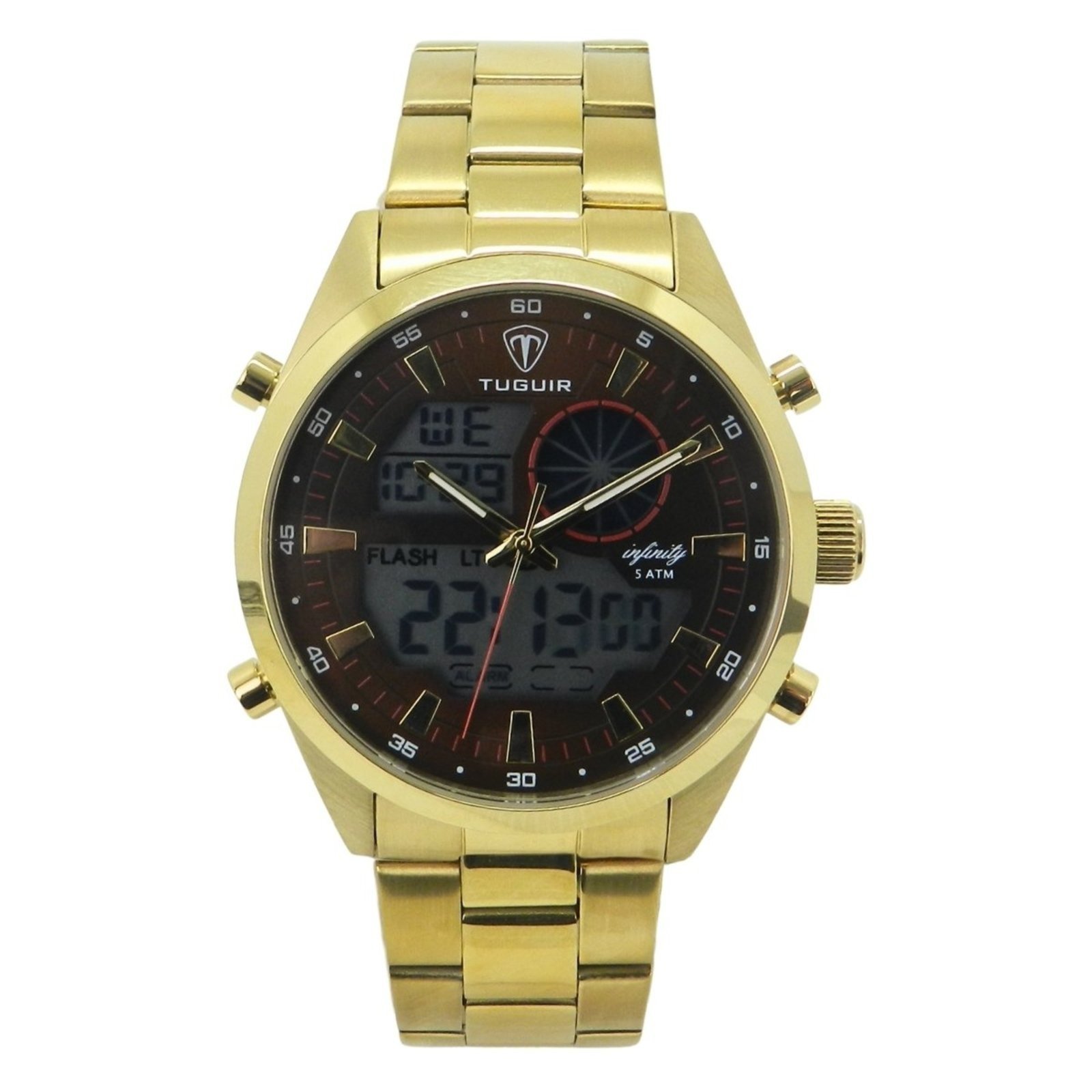 Relógio Masculino de Aço Tuguir AnaDigi Infinity GCS-1265 Dourado e Marrom