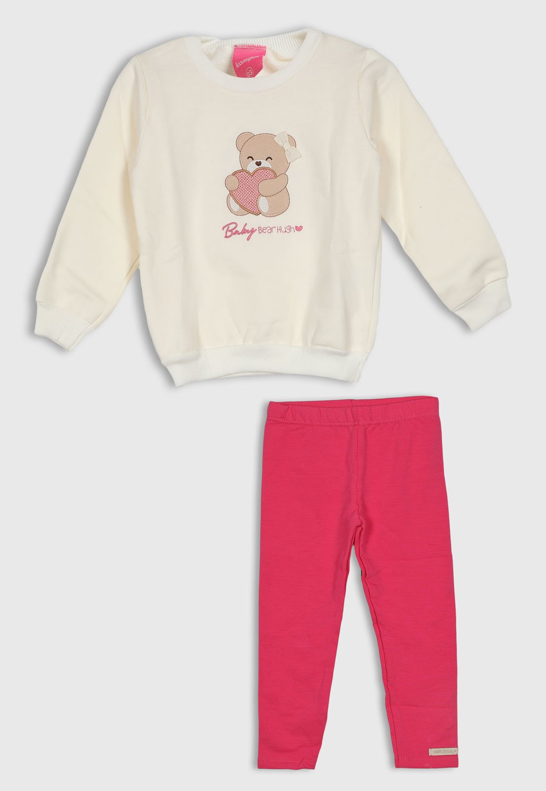 Conjunto Kamylus Blusa Estampa Ursinho e Legging Rosa