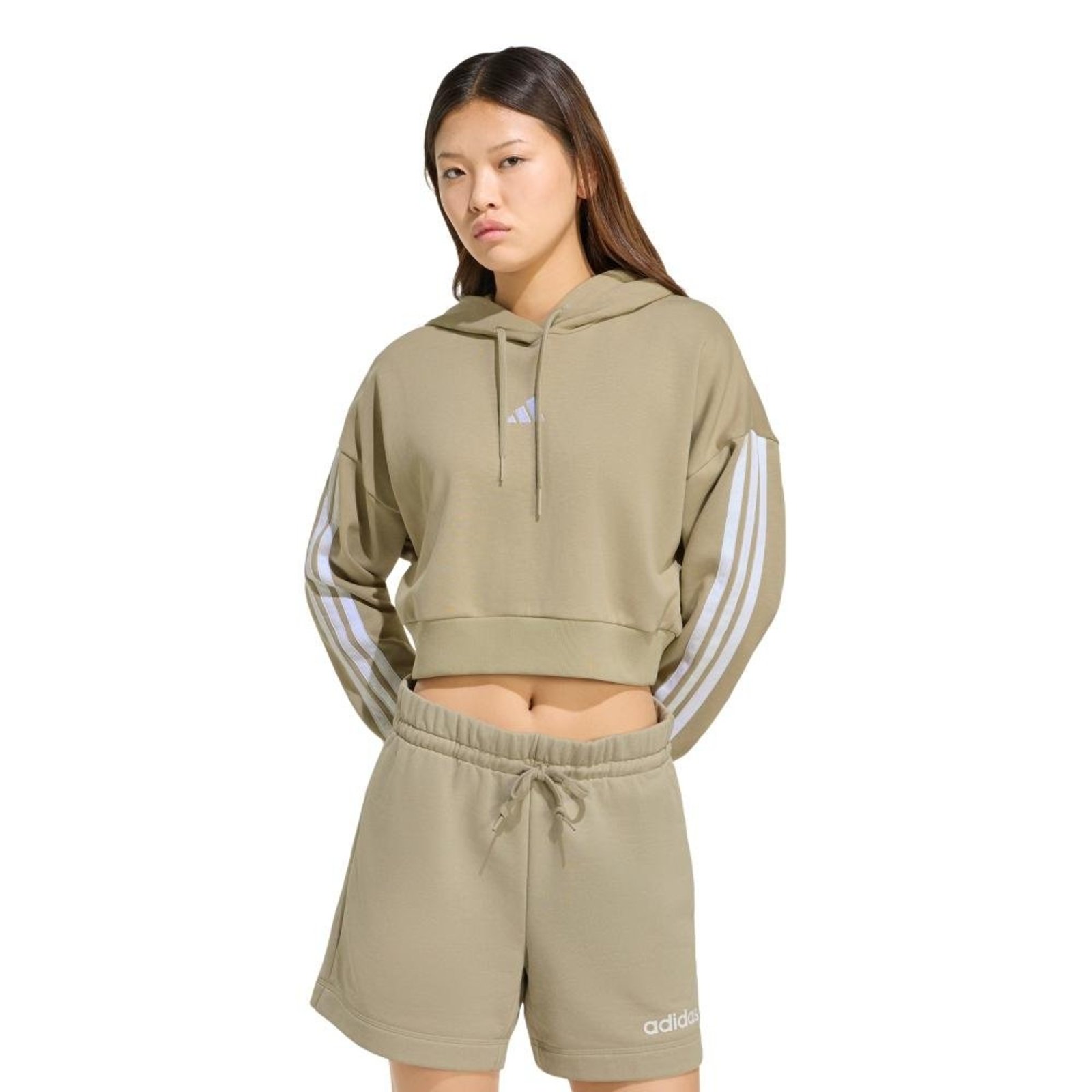 Moletinho Capuz Cropped Essentials Três Listras adidas Sportswear Marrom