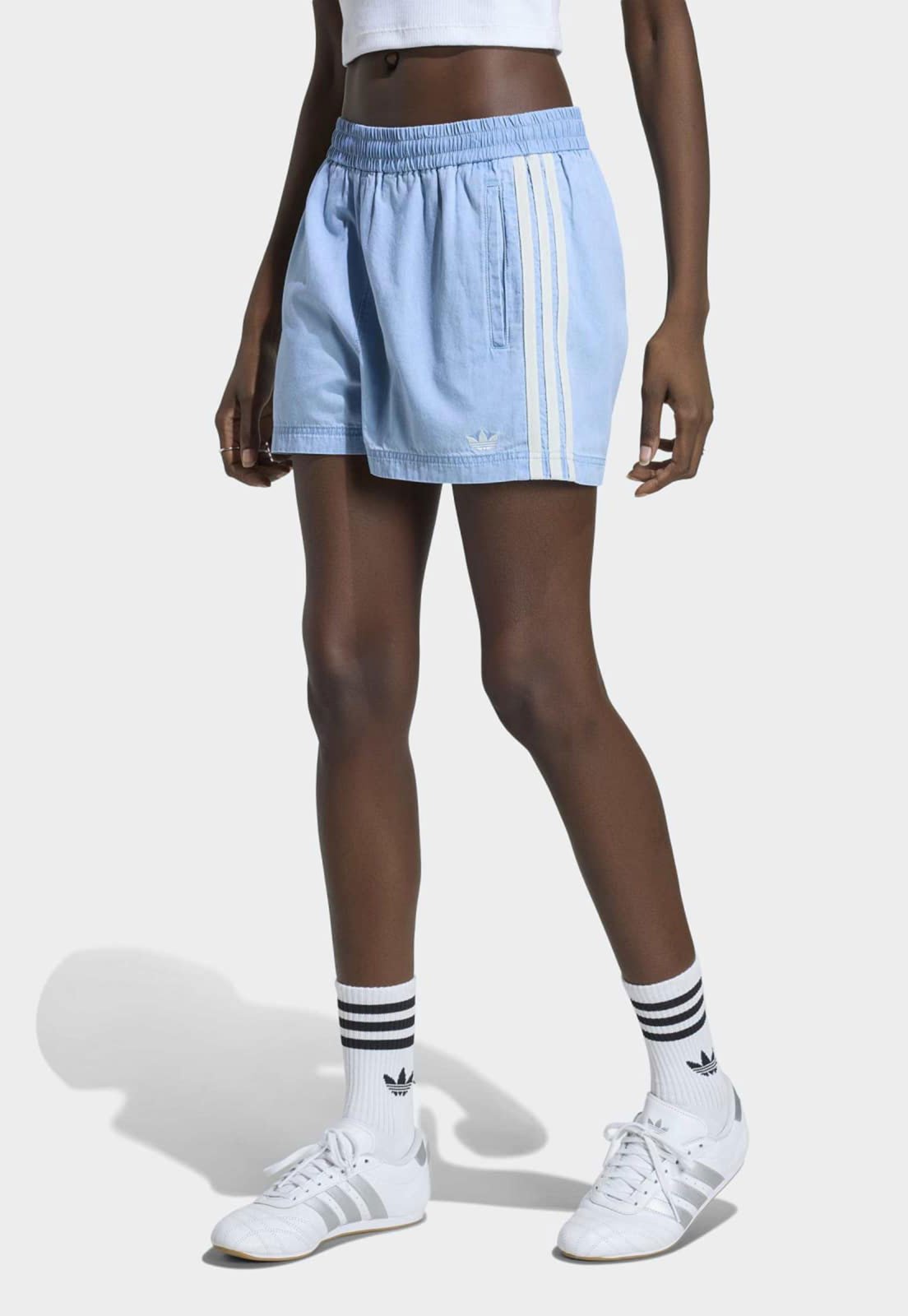 Shorts Feminino adidas Originals Jeans Três Listras Azul Claro