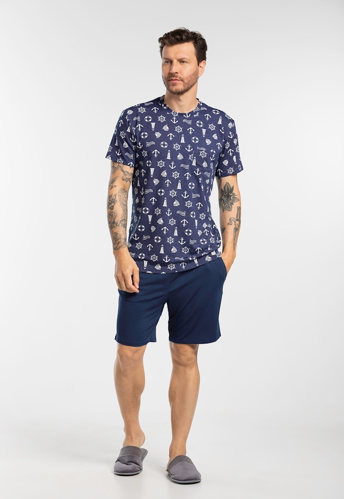 Conjunto Pijama Masculino Em Malha Curto Estampado