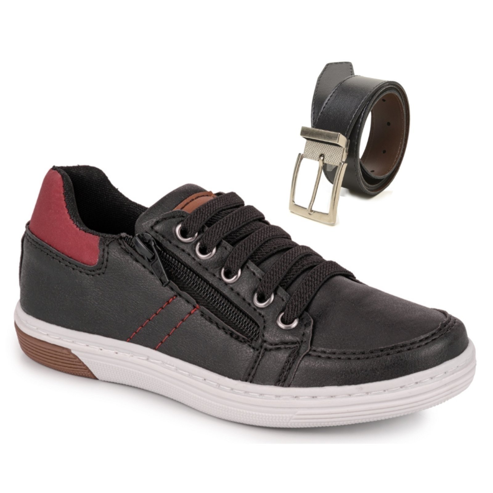 Infantil – Kit Sapatenis Casual Meninos Zíper Lateral Calce Facil + Cinto Dupla Face Rovetto
